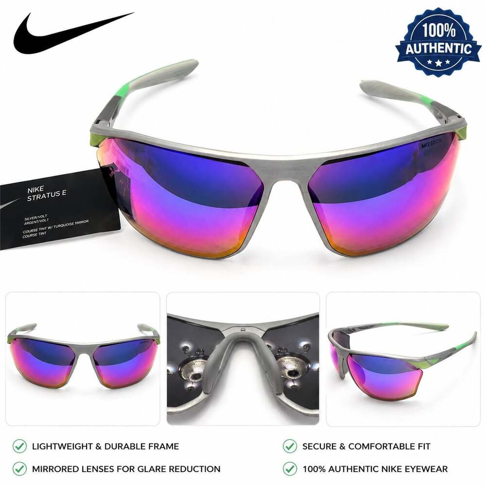 NEW Nike Stratus E Sunglasses Silver/Volt Tint Turquoise Mirror Lenses